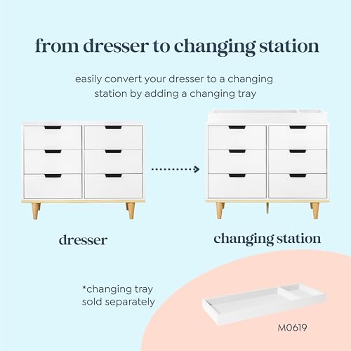 DaVinci Marley 6-Drawer Double Dresser in White Finish and Natural Legs DaVinci