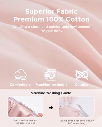 little dove Bed Canopy with Star Lights, Double Layer Canopy for Bed, Princess Play Tent for Girls Room, Breathable Bed Curtain for Children Reading Nook, Machine Washable, 25.6''x106'', Pink