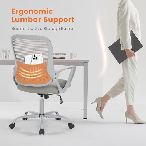 Sweetcrispy Home Office Managerial Executive Chair, Ergonomic Mesh Adjustable Swivel Mid-Back Chair with Comfortable Lumbar Support, Comfy Arms for Bedroom,Study,Student Sweetcrispy