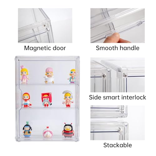 BOHOIDEE 3 Tiers Clear Display Case for Figures, Acrylic Storage Organizers Box with Magnetic Door, Wall-Mounted Dustproof Showcase for Collectibles Action Figure BOHOIDEE