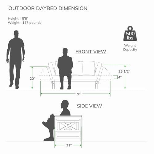 Cambridge Casual West Lake Mahogany Outdoor Convertible Sofa Daybed, Weathered Gray/Oyster Cushion Cambridge Casual