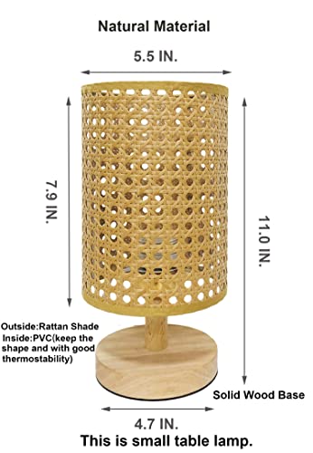 AFORTLO Table Desk Lamp,Small Rattan Hollow-Out Bamboo Boho Decorative Nightstand Night Light Solid Wood Base Lamp for Bedroom,Living Room,End Table or Office with Bulb(Rattan Hollow-Out) AFORTLO