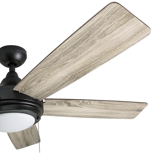 Honeywell Ceiling Fans Ventnor, 52 Inch Modern Farmhouse Indoor LED Ceiling Fan with Light, Pull Chain, Three Mounting Options, Dual Finish Blades, Reversible Motor - 50607-01 (Bronze) Honeywell