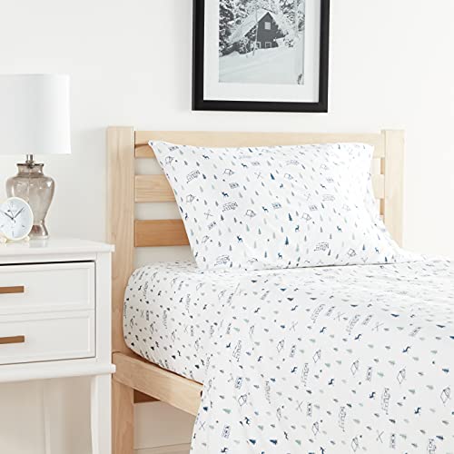 Eddie Bauer - Twin Sheet Set, Cotton Percale Bed Sheets, Crisp & Cool Bed Sheets, Ideal Dorm Essentials (Campout Dark Blue, Twin) Eddie Bauer