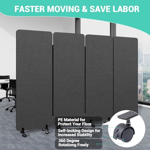 Soundproof Room Divider W/Wheels, 66in Office Dividers for Sound Proofing & Reducing, Sound Proof Dividers for Office Partitions Portable Temporary Wall Acoustic Wall Divider (Cool Grey, 4 Panel) YASRKML