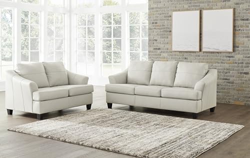 Signature Design by Ashley Genoa Modern Leather Match Loveseat, White Signature Design by Ashley