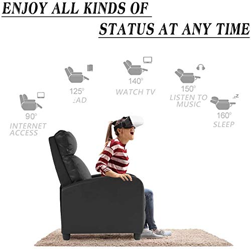 Pazidom Recliner Chair, Massage Chair Reclining Chair Sofa Lounge Chair Living Room Chair with Footrest, PU Leather Reading Chair Lounge Chair for Home Room, Black Pazidom