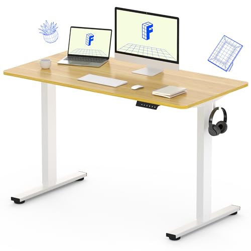 FLEXISPOT Standing Desk 48 x 24 Inches Height Adjustable Desk Whole-Piece Desktop Electric Stand up Desk Home Office Table for Computer Laptop (White Frame + 48 in Maple Desktop) FLEXISPOT