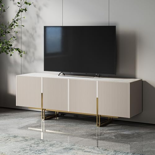 homary Modern TV Stand for TVs Up to 55", Long Entertainment Center with Storage Cabinets TV Console Table for Living Room, Bedroom (Off White, 59.1" W x 15.7" D x 23.6" H) homary