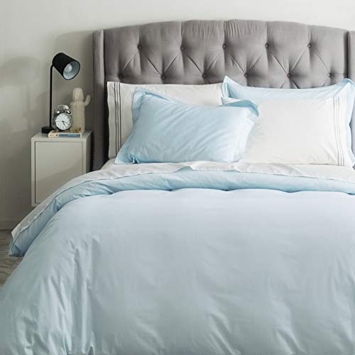 SUSYBAO Twin Duvet Cover Light Blue 100% Cotton 2 Pcs Set 1 Single Baby Blue Duvet Cover with Zipper Ties 1 Pillow Sham Sky Blue Hotel Collection Bedding Set Soft Comfortable SUSYBAO