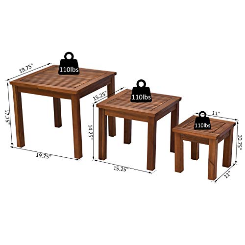 Outsunny 3 Piece Outdoor Side Nesting Table Patio Set with Acacia Wood Build & Multi-Functional Design Outsunny