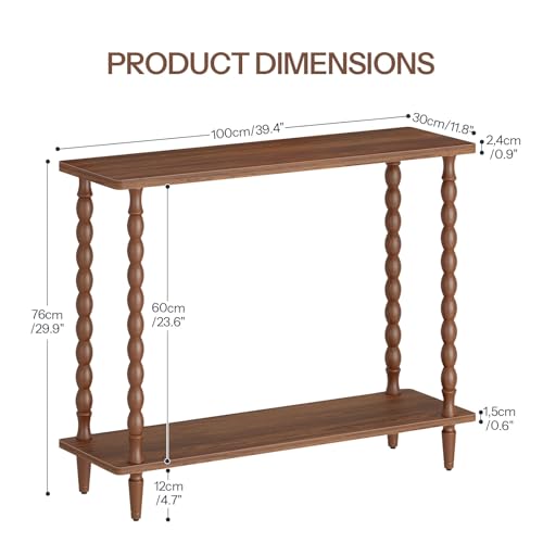 HOOBRO 39.4'' Console Table, 2-Tier Entryway Table Sofa Table with Storage, Mid-Century Modern Behind Couch Table with Rubberwood Leg for Living Room, Hallway, Foyer, Walnut WL105XG01 HOOBRO