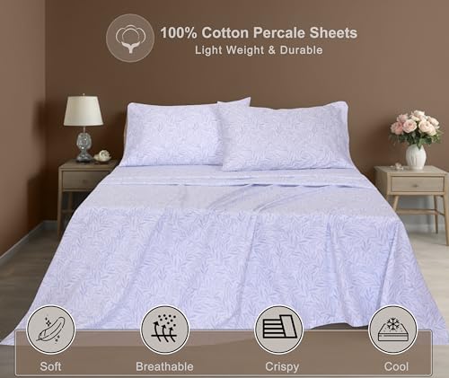 ZOYER 100% Cotton Sheets – Full Size Percale Bedding, Cooling & Breathable, Durable with a Crisp, Soft & Comfortable Feel, 16" Deep Pocket, 4-Piece Set, Blue Autumn ZOYER