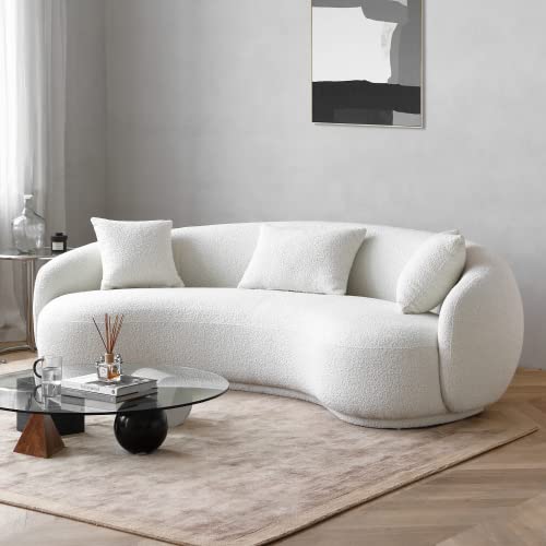 Acanva Modern Curved Sectional Living Room Couch, Minimalist Comfy Boucle Fabric Modular Sofa for Apartment, Home Office, 3-Seater, White Acanva