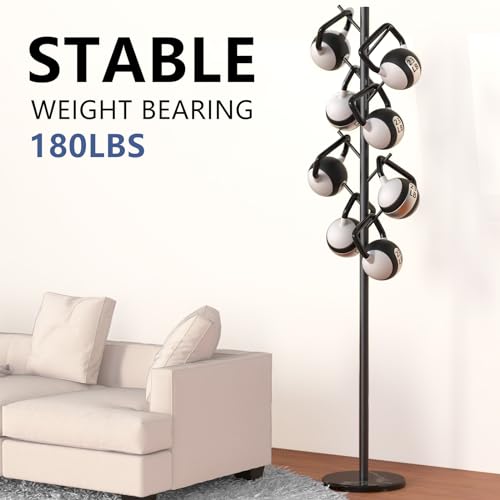 Durmmur Heavy Duty Coat Rack with Natural Marble Base, Freestanding Metal Coat Stand with 8 Hooks, Modern Stable Coat Hanger Tree for Bags, Jacket, Clothes, and Hats, Black Metal Durmmur