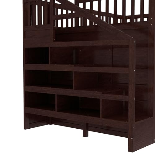 Bellemave Full Loft Bed with Stairs and Movable Desk and Shelves, Wood Loft Bed with Storage Stairs for Kids, Teens, Adults, Espresso Bellemave