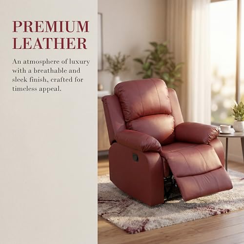 Trygoal Single Leather Manual Recliner Chair, Oversized Lazy Boy Recliner with Home Theater Seating, Breathable Living Room Reclining Chair for Adults Reading, Gaming, Relax, Red