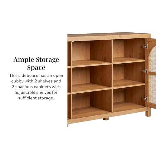 Walker Edison Boho Arched Rattan 2-Door Sideboard, 58 Inch, English Oak Walker Edison