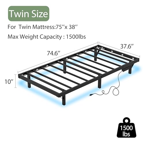 HusDream Floating Bed Frame Queen with Smart LED Lights and Charging Station (10 Inch, Twin) HusDream