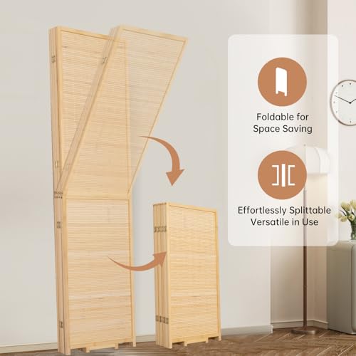 Room Divider Folding Privacy Screens, Hand-Made 67'' High Bamboo Room Dividers Freestanding 2-in-1 Multifunction 4 Panel Wall Divider for Room Separation, Portable Room Partitions and Dividers HOMSCREENER