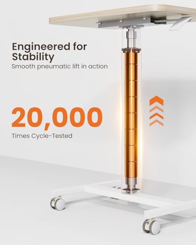 ErGear Mobile Small Standing Desk, Enhanced Adjustable Height Computer Workstations, Portable Rolling Laptop Desk with 4 Lockable Wheels for Home Office & Classroom, Light Walnut ErGear