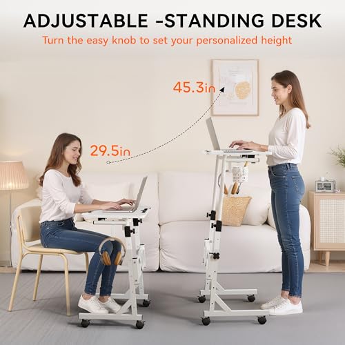 Oransail Small Standing Desk with Wheels, 29.5-45.3 Inch Adjustable Height, Portable Treadmill Desk, Rolling Computer Table for Walking Pad with a Cup Holder and a Hook Oransail