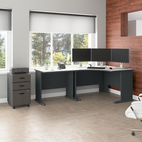 Bush Business Furniture Series A 36W Small Desk in White Spectrum and Slate, Compact Computer Table for Home or Professional Office Bush Business Furniture