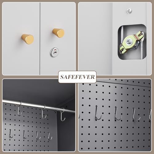 SAFEFEVER Outdoor Metal Storage Cabinet,Garden Storage Cabinet with Waterproof Coating,Waterproof Lockable Storage Cabinets for Garden,Backyard,Lawn,Dark Gray+White SAFEFEVER