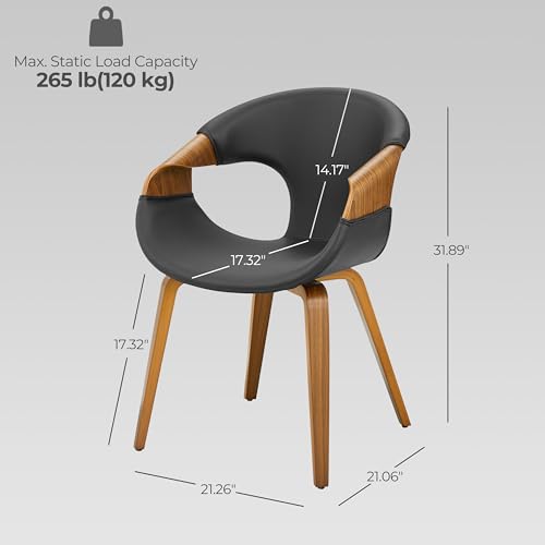 Art Leon Desk Chair No Wheels - Mid Century Modern Chair, Faux Leather Upholstered Office Chair with Wood Legs for Living Room Bedroom, Walnut Bentwood, Black Art Leon