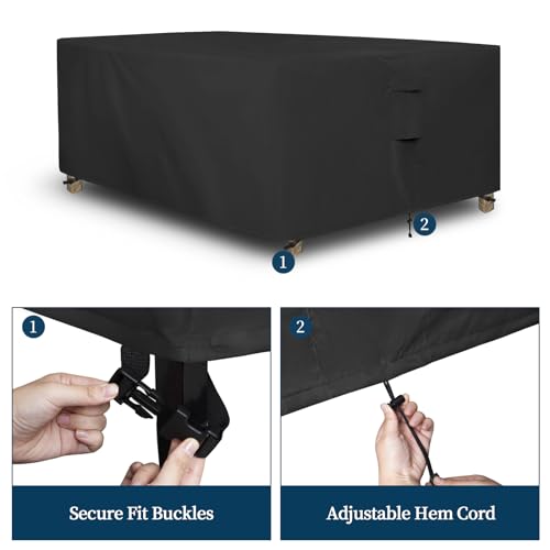 Easy-Going Rectangle Patio Furniture Cover Waterproof Outdoor Dining Table and Chair Cover Anti-UV Outside Sectional Sofa Set Covers (126" L x 63" W x 28" H, Black) Easy-Going