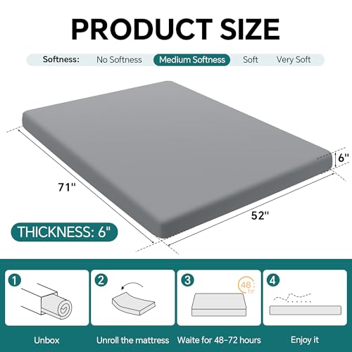 HOMBYS Memory Foam Futon Mattress, Foldable Sofa Bed Mattress with Removable Cover, Medium Firm Support, Fits Most Futon Frames (Full) HOMBYS