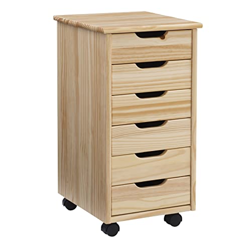 Linon Home Decor Products Corinne Six Drawer Storage, Natural Rolling Cart Linon Home Decor Products