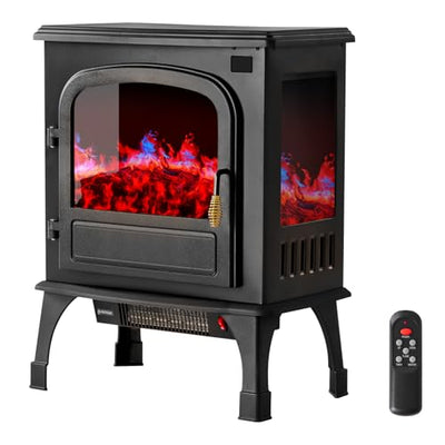 DUMOS 26” Freestanding Electric Fireplace Heater, Electric Fireplace Stove with 3D Flame Effect & Remote Control, Stylish Stove for Home with Safety Features, Adjustable Heat & 12H Timer, Inky