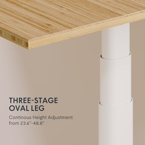 FLEXISPOT E6 Pro Oval Leg Dual Motor 3 Stages Bamboo Electric Standing Desk 55x28 Inch Whole-Piece Board Height Adjustable Electric Sit Stand Up Desk (White Frame + Bamboo Desktop) FLEXISPOT