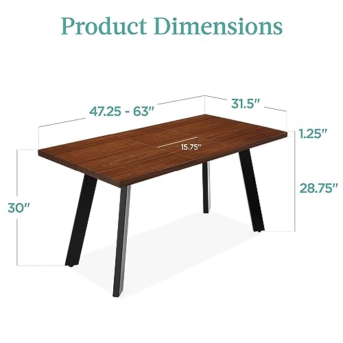 Best Choice Products Extendable Dining Table 47 to 63in Modern Large Expanding Kitchen Table up to 6 People w/Leaf Extension, 2 Locks, 132lb Capacity - Brown Best Choice Products