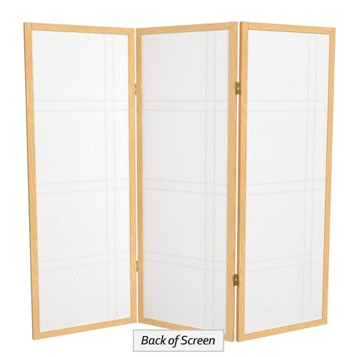 4 ft. Short Double Cross Shoji Screen - Natural - 3 Panels Red Lantern