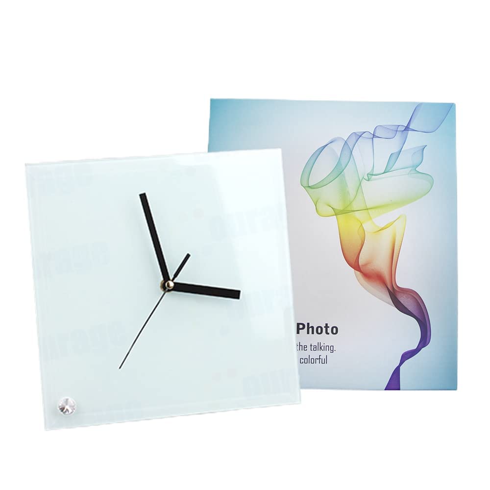 MR.R 2 Piece 8'' Sublimation Blanks Glossy Glass Photo Frame Clock,Square Clock Picture Frame for Heat Transfer Printing,7.8x7.8 inch MR.R