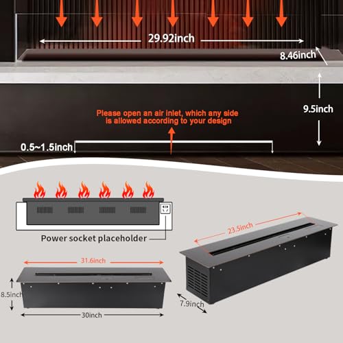 31.6" Water Vapor Fireplace Smart App Electric Fireplace 8 Colors Flame 3D Atomizing Fire Place Dimmer Electric Steam Fireplace Automatic Water Fullfill and Drainage Made with 316 Stainless Steel SUNLITUP