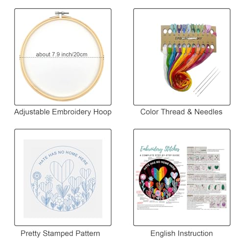 Louise Maelys Flower Beginners Embroidery Kits,Cross Stitch Kit for Adults,DIY Needlepoint with LGBT Love Pattern,Including Cloth, Needles,Threads and Instruction