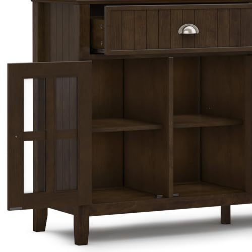 SIMPLIHOME Acadian SOLID WOOD and Pine Rectangle Transitional Large Sideboard Buffet for The Dining Room and Kitchen, 60 inch, Brunette Brown SIMPLIHOME