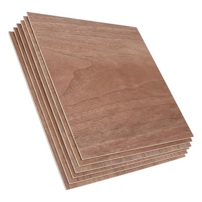 6 Pack 11.8 × 11.8 Inch Walnut Plywood Sheets, 1/8 Inch - 3mm Square Unfinished Wood Craft for Laser Cutting & Engraving, School DIY Projects, Painting, Fretwork, CNC Cutting, and Wood Burning