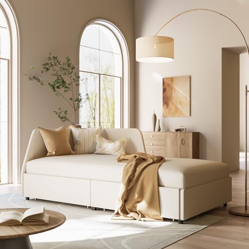 LIKIMIO Premium Twin Corner Day Bed Frame, Modern Upholstered Daybed with Headboard & Storage Drawers & Safety Rail, Perfect for Teen Room/Small Space/Apartment Essential LIKIMIO