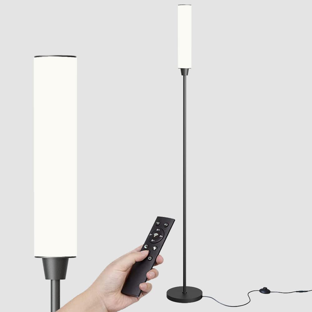 Nukanu Floor Lamp with Remote Control,Bright Floor Lamps for Living Room/Bedroom/Office, Stepless Adjustable 3000K-6000K Colors and 10-100% Brightness,Standing Light with Foot Switch (Black) Nukanu