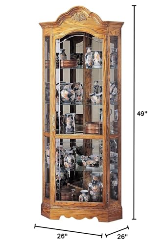 Howard Miller Bethe Corner Curio Cabinet, Golden Oak Finish with Lights Storage Cabinet - Adjustable Glass Shelves, Level Display Cases for Decorative Items, Collectibles, Living Room & Office Howard Miller