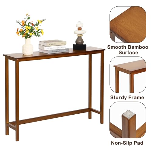 Mordchil HF Bamboo Narrow Console Table, 39.4"(L) Wood Small Entryway Table, Accent Slim Hallway Tables, Thin Sofa Side Tables for Hallway, Living Room, Bedroom, Foyer, Walnut Mordchil HF