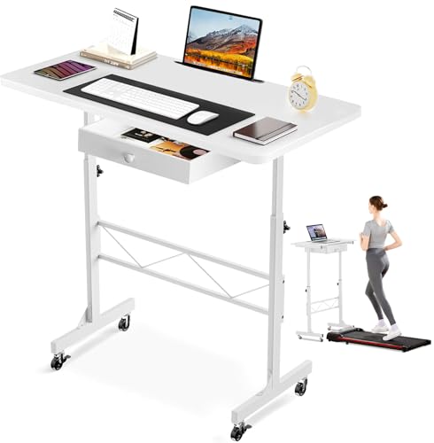 COMHOMA Small Standing Desk Adjustable Height Small Computer Desk Mobile Portable Rolling Laptop Table with Wheels 32" Computer Workstation Sit Stand Desks Portable Standing Table Treadmill desks COMHOMA