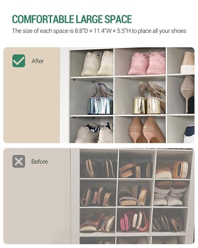 Hzuaneri Shoe Storage Cabinet, 36 Pairs Free Standing Closet Organizer, 9 inch Widened Cell Wood Shoe Organizer, 12 Tiers Vertical Space Saving Shoe Rack for Entryway, Cloakroom, White SR20703X Hzuaneri