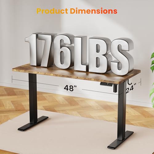WALKINGDESK 48x24 Inches Height Adjustable Electric Standing Desk with 2 Hooks for Home Office, Ergonomic Sit Stand up Desk with Splice Board, Rustic Brown WALKINGDESK