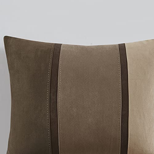 Madison Park Palisades Comforter Set Modern Faux Suede Pieced Stripe Design, All Season Down Alternative Cozy Bedding with Matching Shams, Decorative Pillows, King(104"x92"), Brown 7 Piece Madison Park