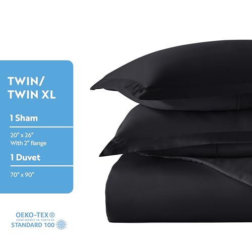 ienjoy Home Beckham Luxury Soft Brushed 1800 Series Microfiber Duvet Cover Set - Hypoallergenic, TWIN, Black Linen Market